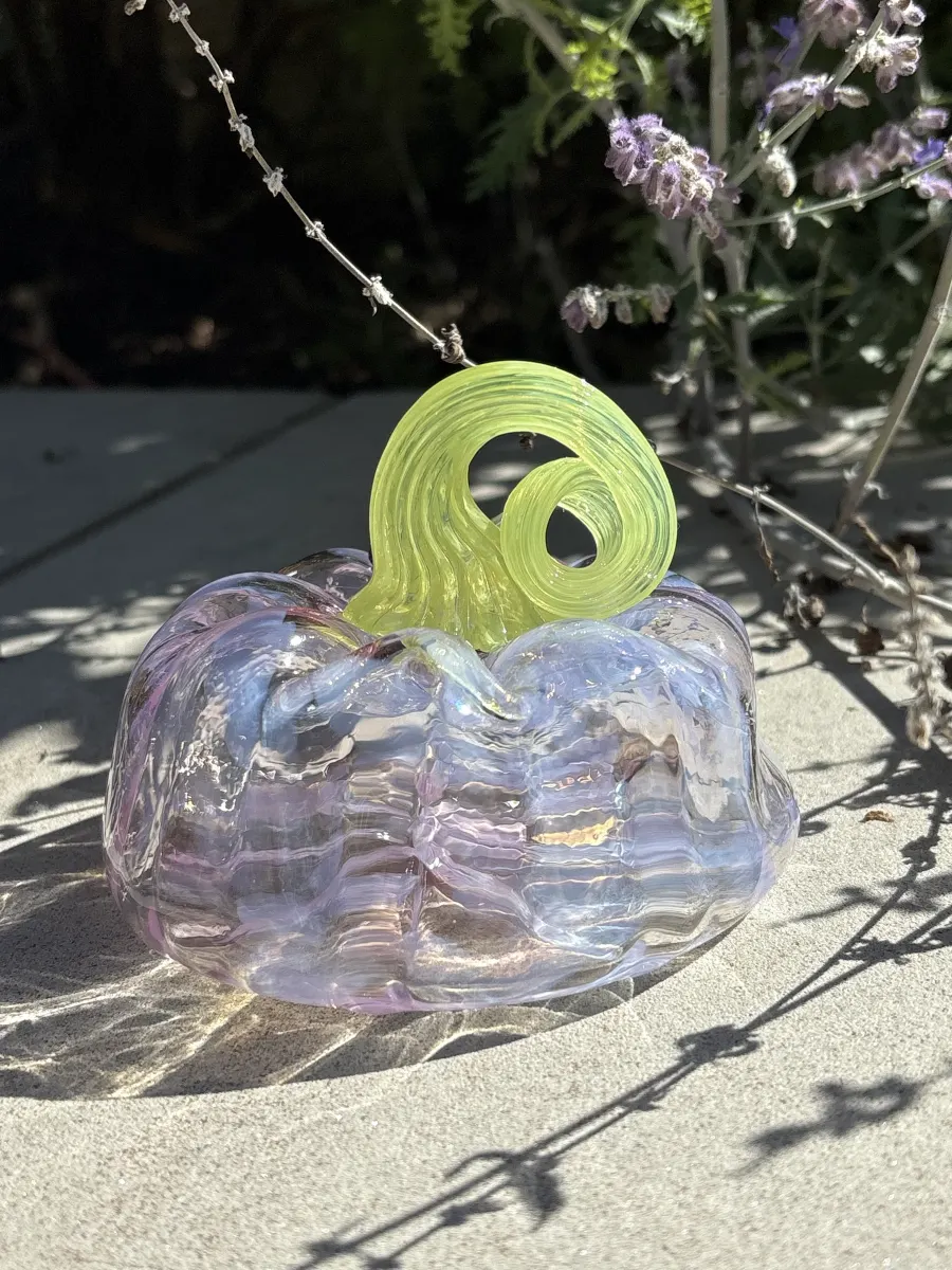 Lavender glass pumpkin by Caroline Abbey