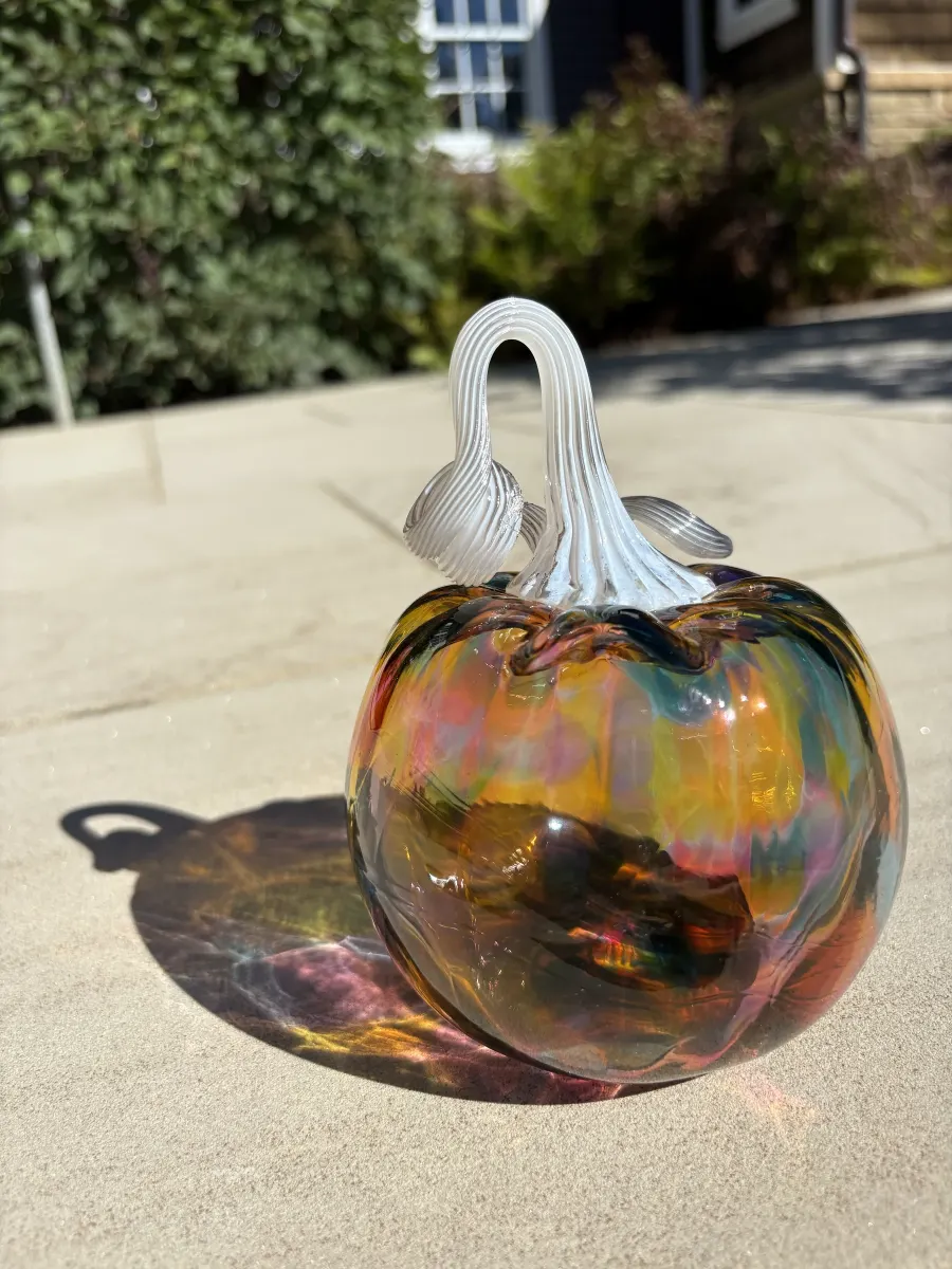 Multicolored glass pumpkin by Caroline Abbey