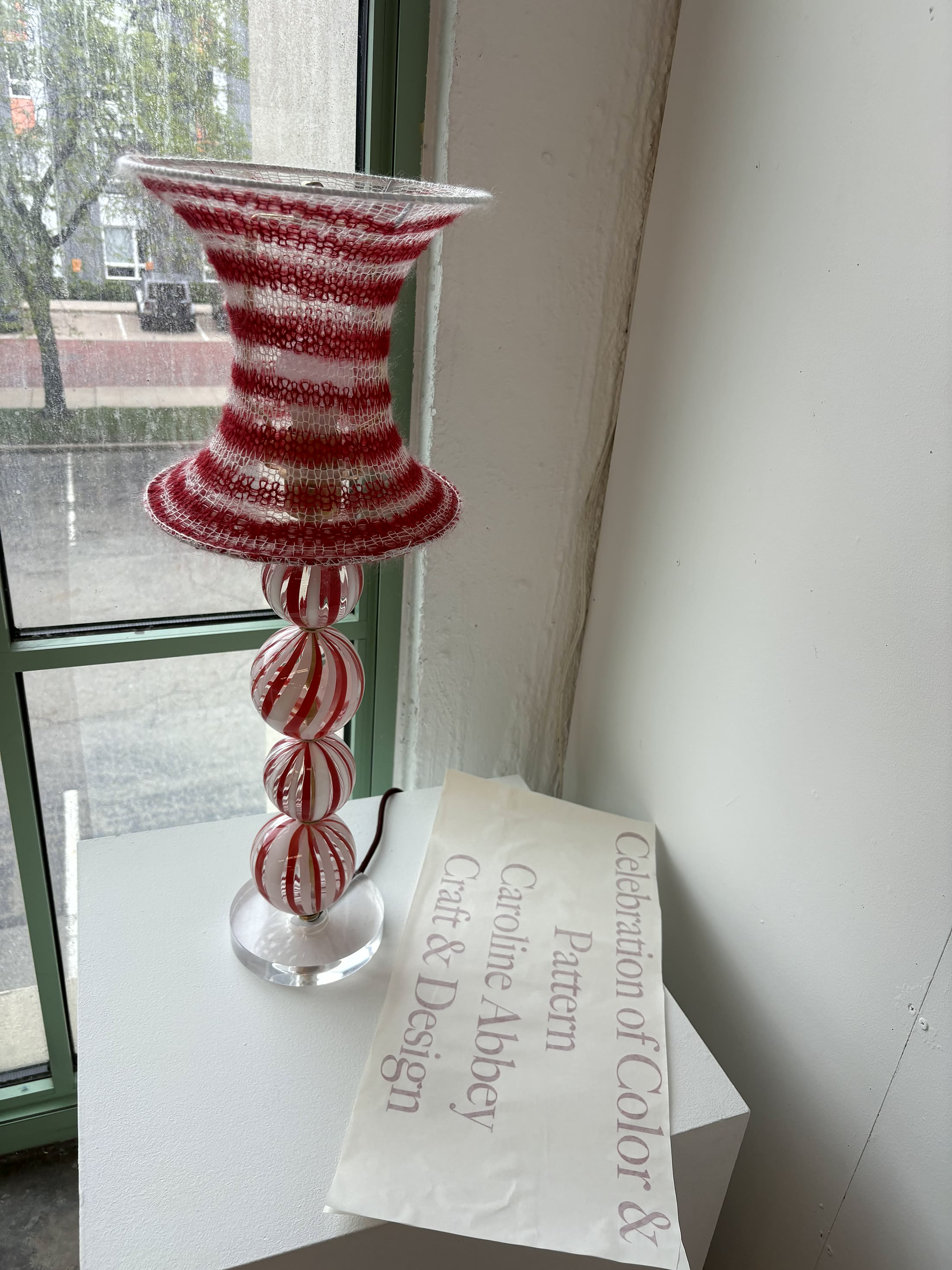 Red striped illuminated glass form
